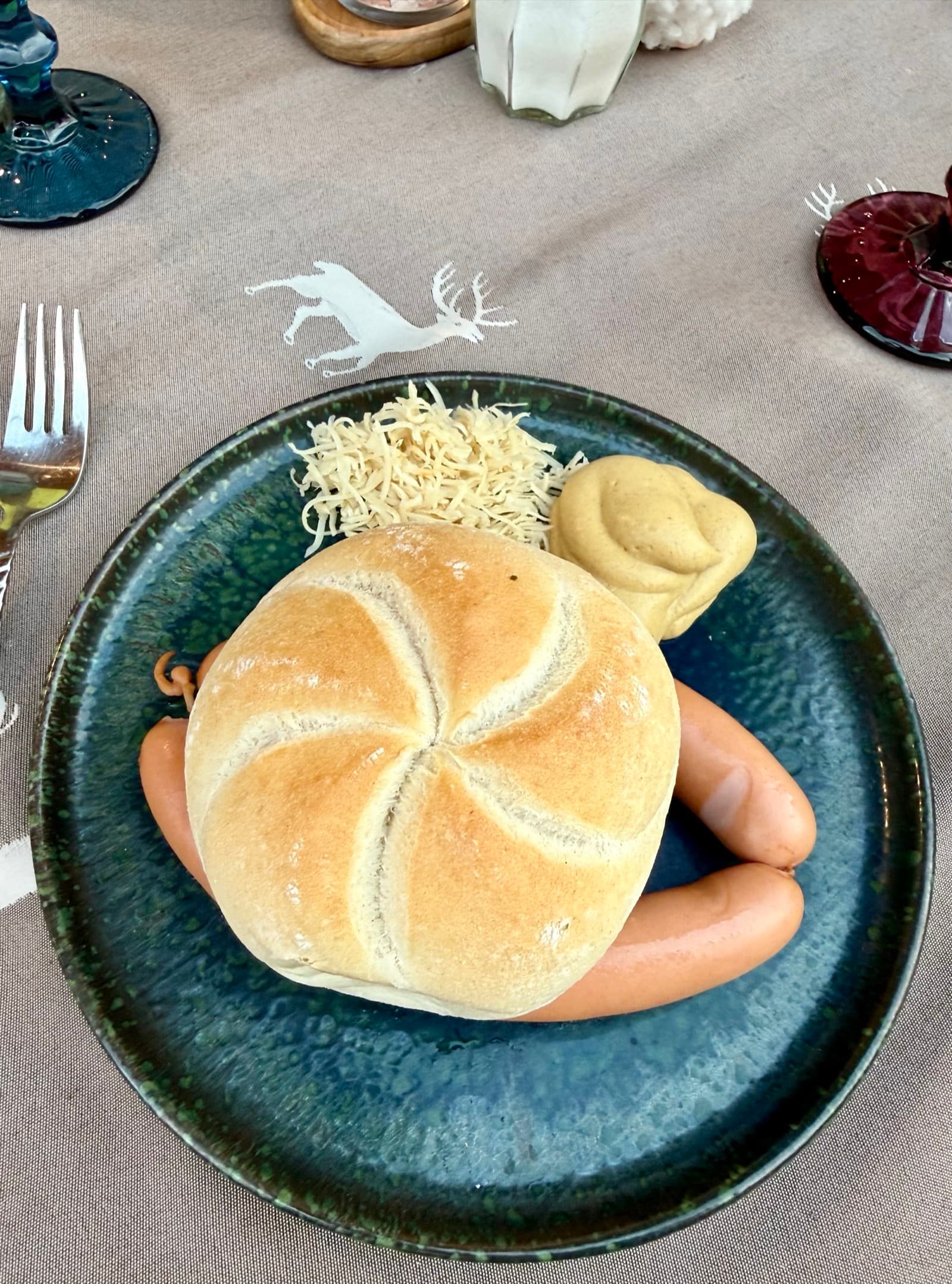 Frankfurter sausages with bread, mustard and horseradish at Zentrum Café Restaurant